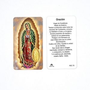 Estampa Virgen de Guadalupe, medalla dorada, plastificada y con oración