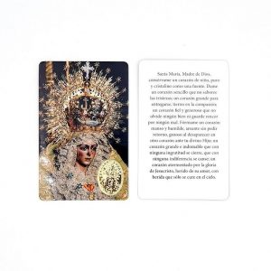 Estampa Virgen de la Macarena, medalla dorada, plastificada y con oración