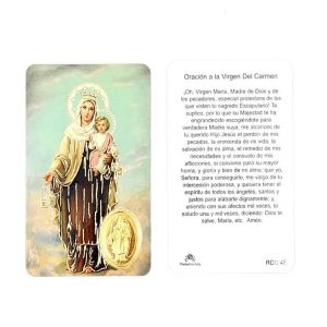 Estampa Virgen del Carmen, medalla dorada, plastificada y con oración