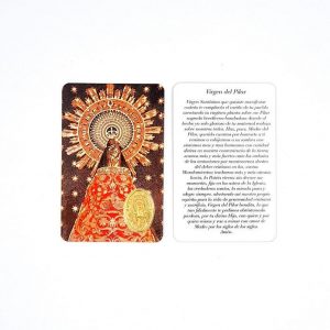 Estampa Virgen del Pilar, medalla dorada, plastificada y con oración