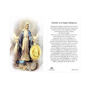 Estampa Virgen Milagrosa, medalla dorada, plastificada y con oración