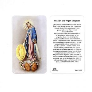 Estampa Virgen Milagrosa, medalla dorada, plastificada y con oración