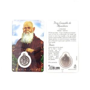 Estampa Fray Leopoldo, medalla metálica, plastificada y con oración