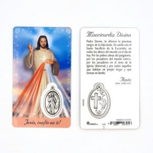 Estampa Divina Misericordia, medalla metálica, plastificada y con oración