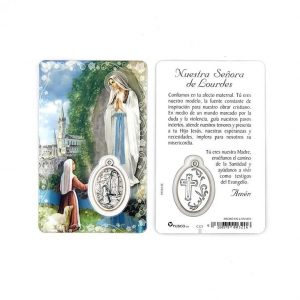 Estampa Nuestra Señora de Lourdes con medalla metálica