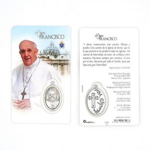 Estampa Papa Francisco, medalla metálica, plastificada y con oración