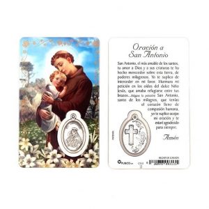 Estampa san Antonio de Padua con medalla metálica, plastificada y con oración