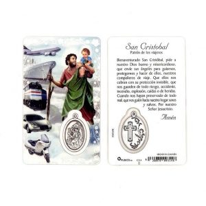 Estampa san Cristóbal, medalla metálica, plastificada y con oración
