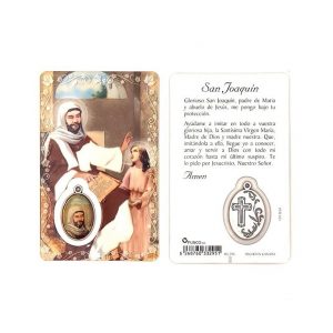 Estampa san Joaquín, medalla metálica, plastificada y con oración
