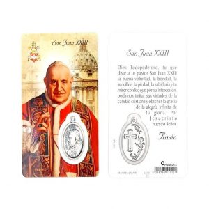 Estampa san Juan XXIII, medalla metálica, plastificada y con oración