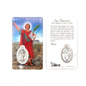 Estampa san Pancracio, medalla metálica, plastificada y con oración
