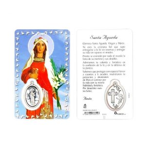Estampa santa Águeda con medalla metálica, plastificada y con oración