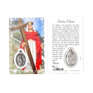 Estampa santa Elena con medalla metálica, plastificada y con oración