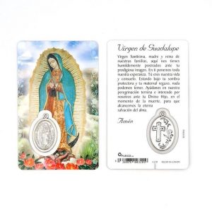 Estampa Virgen de Guadalupe, medalla metálica, plastificada y con oración