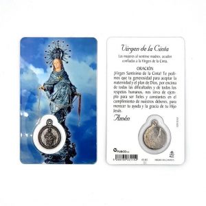 Estampa Virgen de la Cinta, medalla metálica, plastificada y con oración