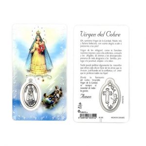 Estampa Virgen del Cobre, medalla metálica, plastificada y con oración