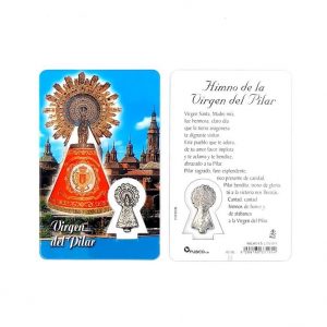 Estampa Virgen del Pilar, medalla metálica, plastificada y con oración