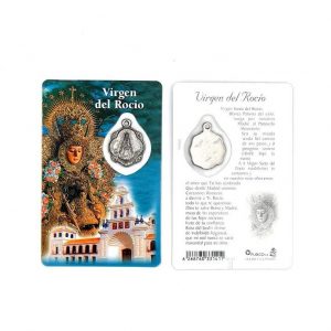 Estampa Virgen del Rocío, medalla metálica, plastificada y con oración