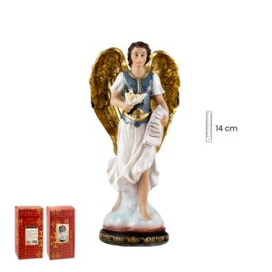 Figura arcángel san Gabriel, filacteria y lirio en la mano, 14 cm