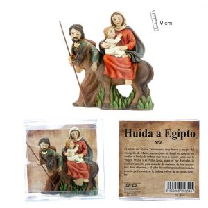 Figura pequeña Huida a Egipto, resina pintada, 9 cm