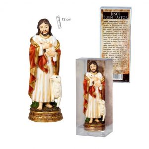 Figura Jesús buen pastor con cordero en los brazos, 12cm