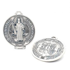 Medallón de san Benito, para colgar o con peana, metal, 13 cm