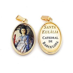 Medalla de santa Eulalia, esmalte y metal dorado, con inscripción