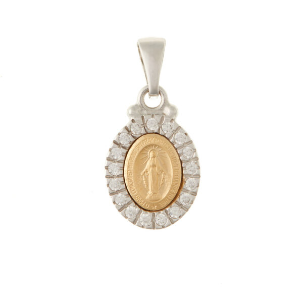 medalla milagrosa circonitas blnaco amarillo 18k