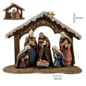 Figura belén, misterio navideño en el portal con los reyes, 19 cm