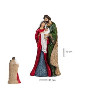 Figura belén, Misterio Sagrada Familia estilizada verde y rojo, 19 cm