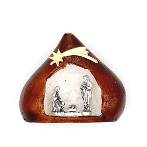 Figura belén, Nacimiento de cerámica y metal en forma de castaña, 4,5 cm