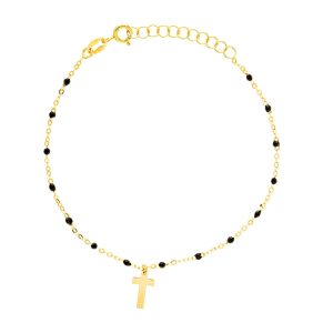 pulsera baño oro cuentas negras