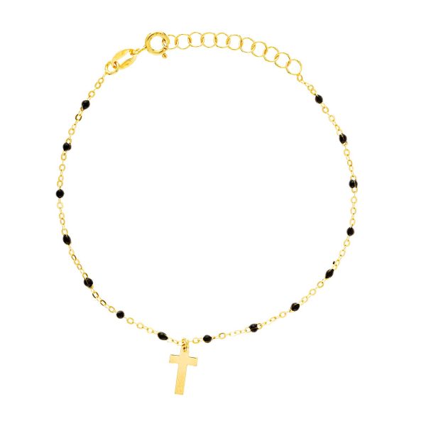 pulsera baño oro cuentas negras
