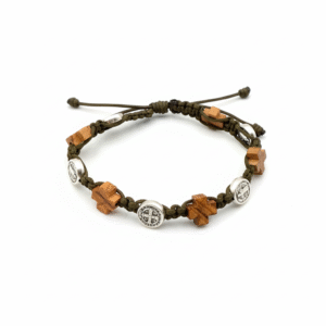 Pulsera denario, Medalla San Benito, cordón verde