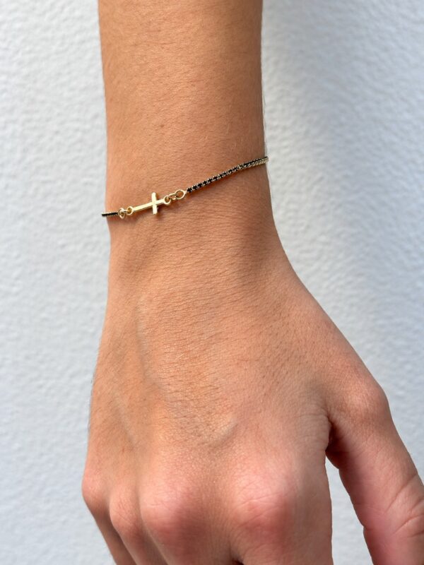 pulsera con circonitas plata baño oro negras