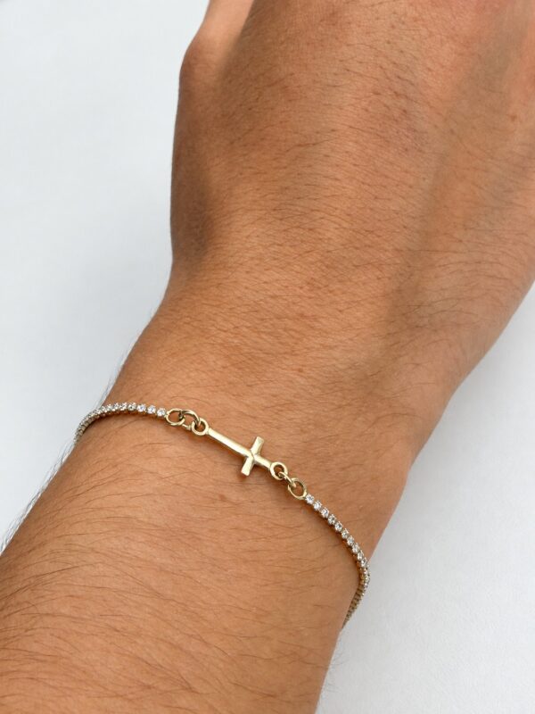 pulsera circonitas plata baño oro blancas