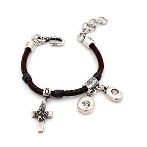 Pulsera ajustable con cruz floreada y medallas paleocristianas
