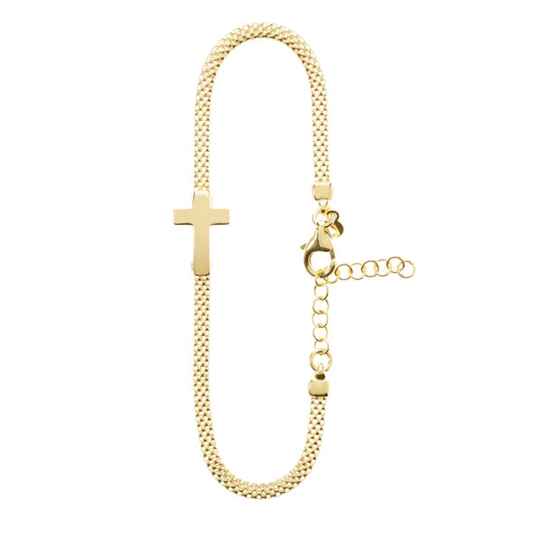 pulsera cruz eslabon bismark baño oro