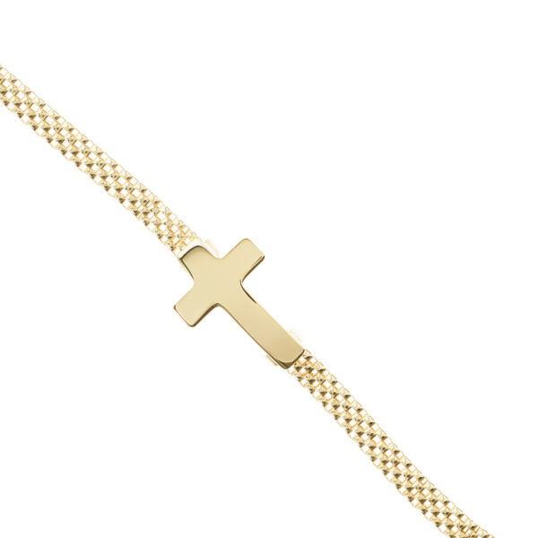 pulsera cruz eslabon bismark baño oro detalle