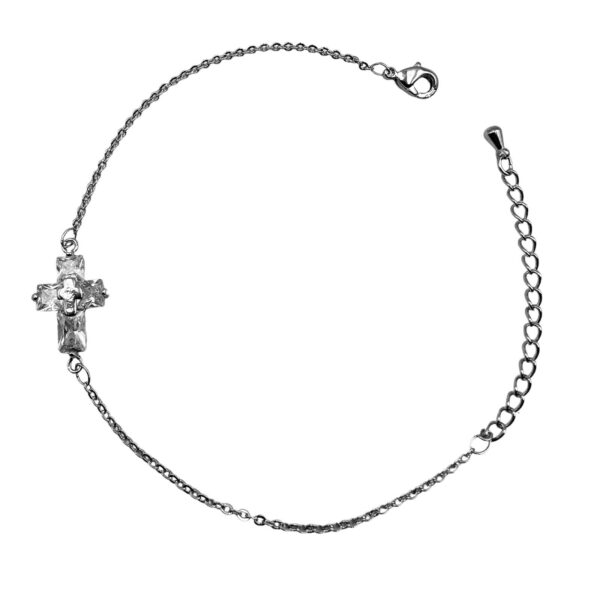 pulsera cruz metal plateado