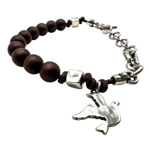 Pulsera denario cuentas madera, Espíritu Santo, dos modelos