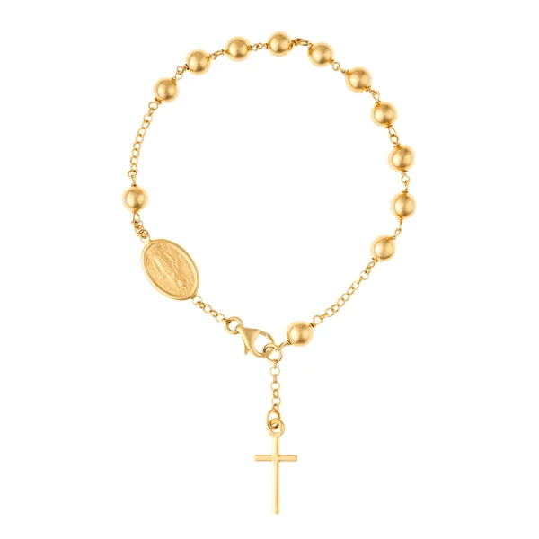 pulsera denario oro 18k y medalla milagrosa cuentas grandes