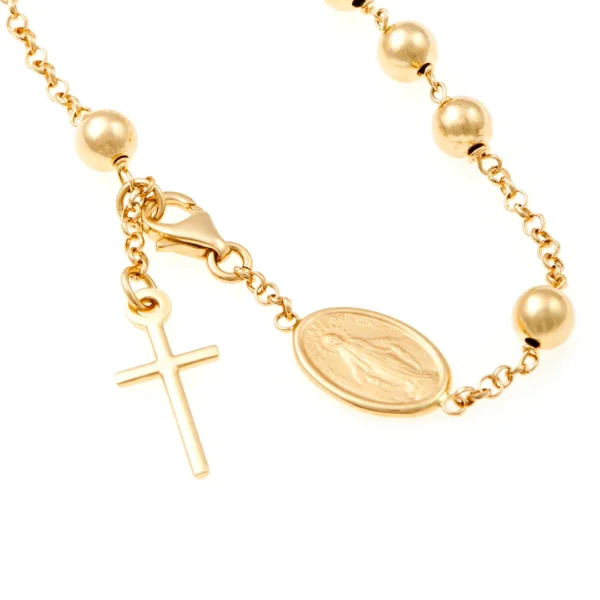 pulsera denario oro 18k y medalla milagrosa cuentas grandes detalle