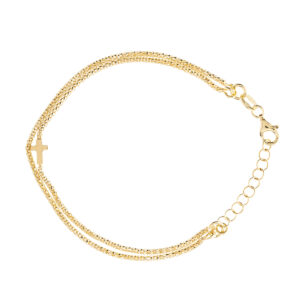 Pulsera doble cadena eslabón redondeado y cruz latina, dos modelos
