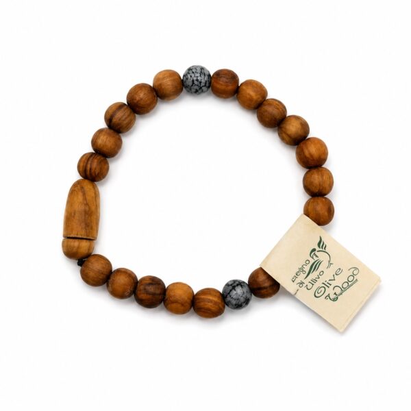 pulsera madera olivo crucifijo cuentas
