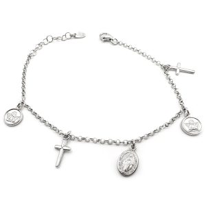 pulsera medalla virgen milagrosa cruz latina y medallitas angel