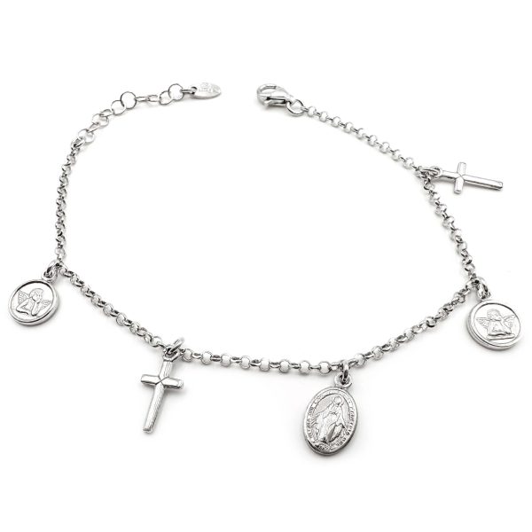 pulsera medalla virgen milagrosa cruz latina y medallitas angel