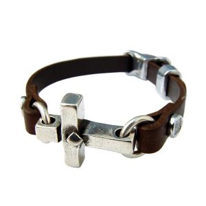 Pulsera romana, cruz IXOYE con clavo, cordón con anilla ajustable