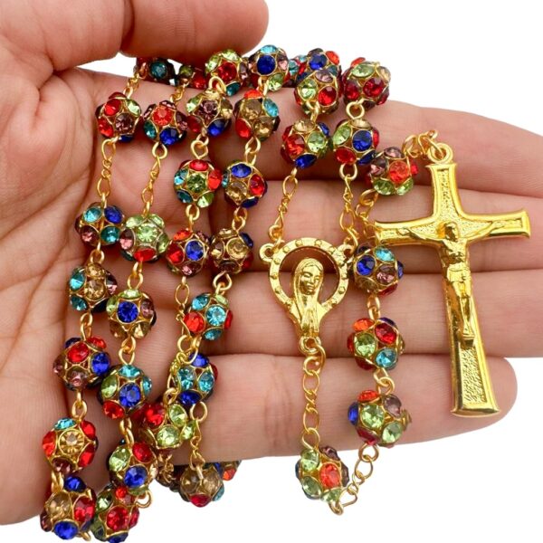 rosario cristal strass dorado mano