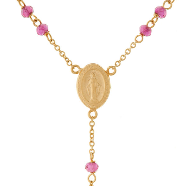 rosario fino oro 18k cristal rosa anverso
